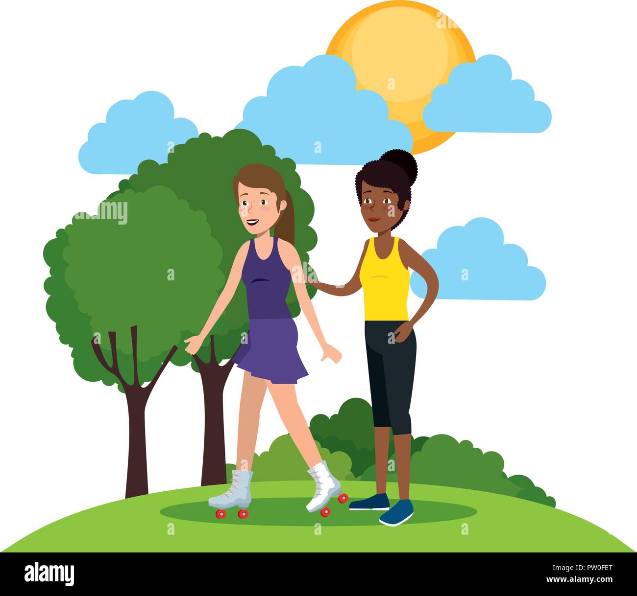 couple girls athletes practicing sports Stock Vector