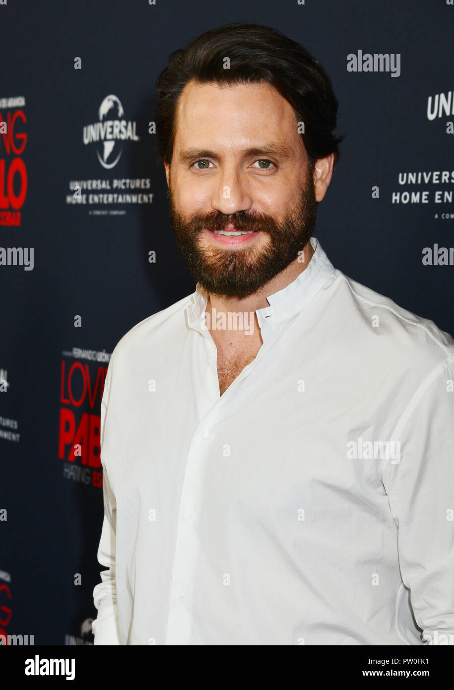 Edgar Ramirez 032 arrives at the Universal Pictures Home Entertainment Content Group's 'Loving Pablo' Special Screening at The London West Hollywood on September 16, 2018 in West Hollywood, California. Stock Photo