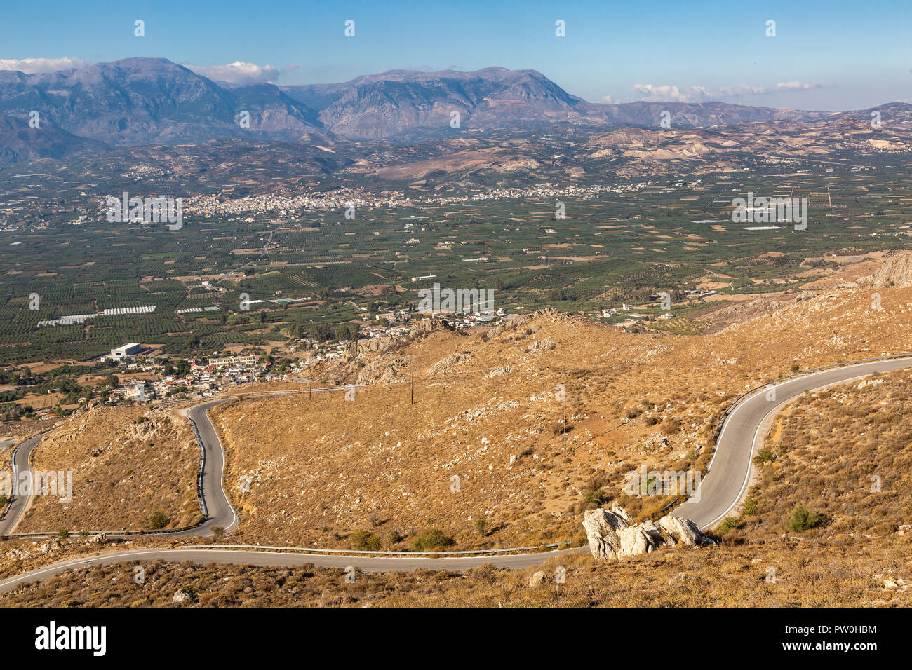 Mountain landscape over the village of Pompia, Crete island, Greece Stock Photo