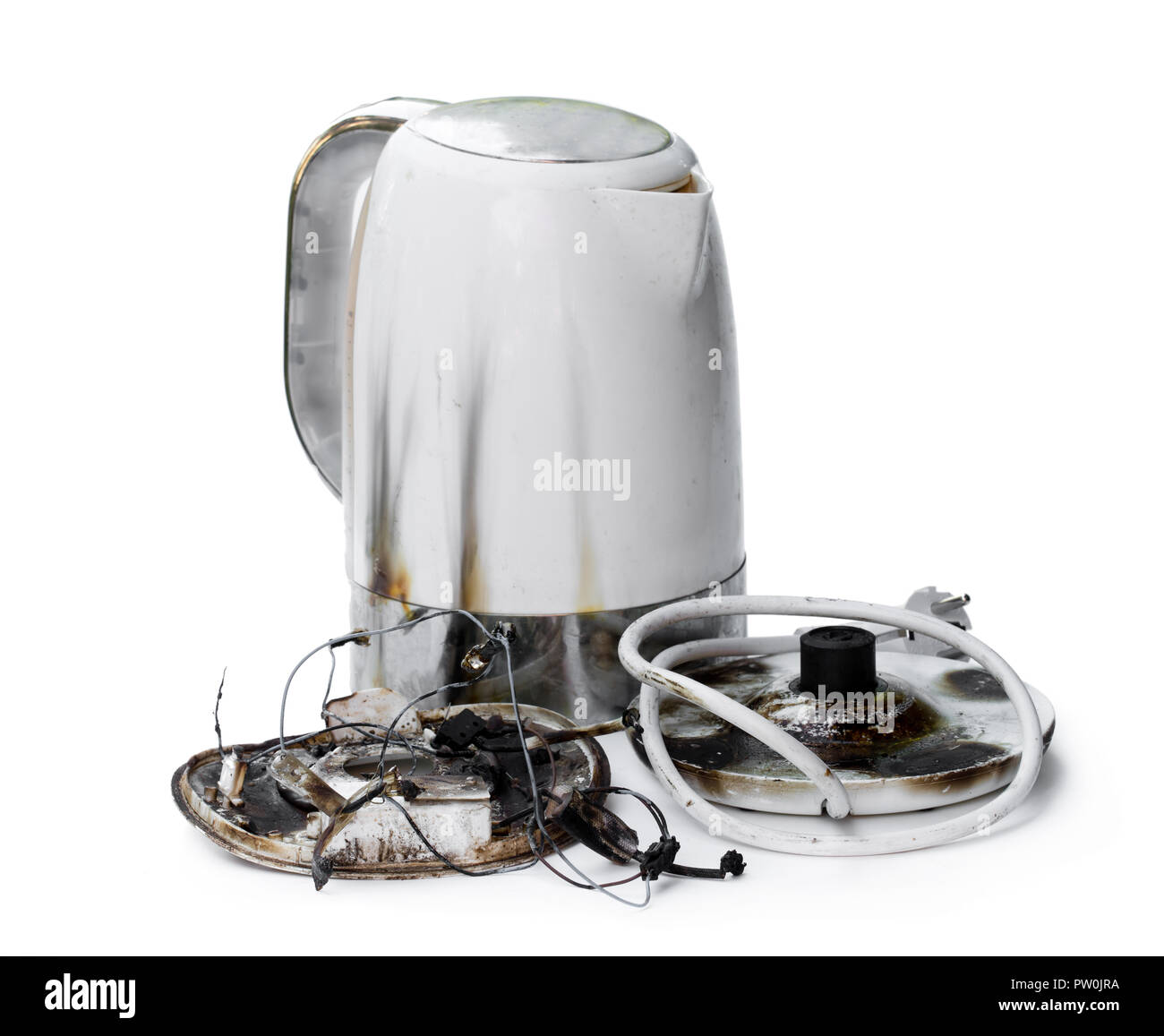 Faulty  automatic electric kettle caught fire Stock Photo