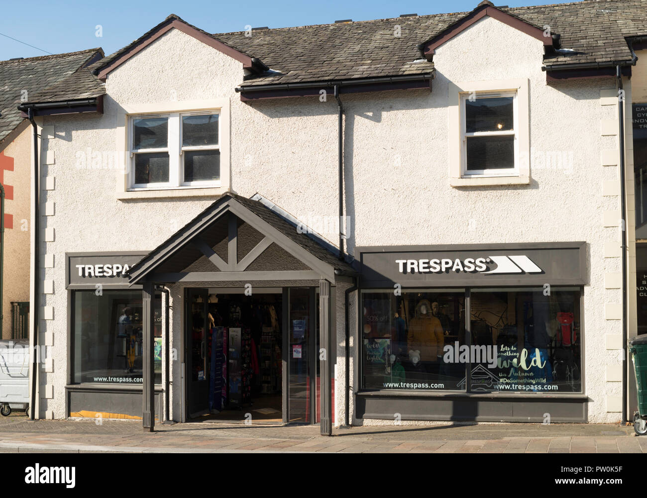 Trespass outdoor clothing shop front in Keswick, Cumbria, England, UK Stock Photo