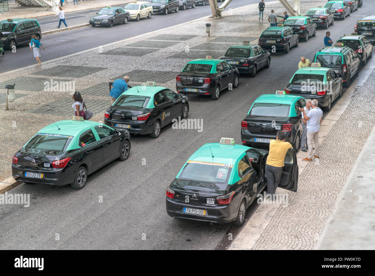 Waiting taxis in the city of Lisbon in Portugal Stock Photo