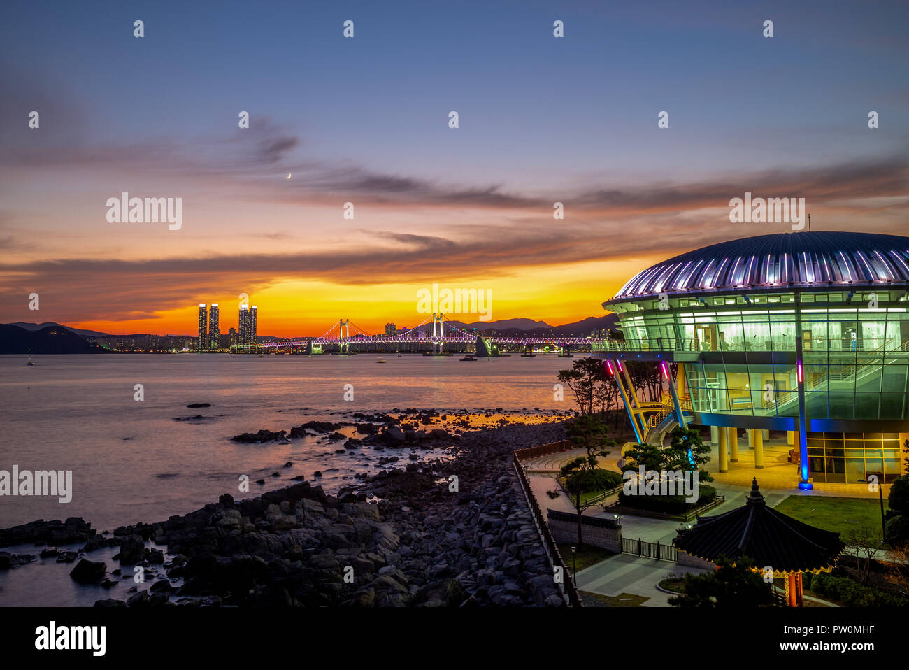 Night view of Dongbaekseom Island in Busan, Korea Stock Photo