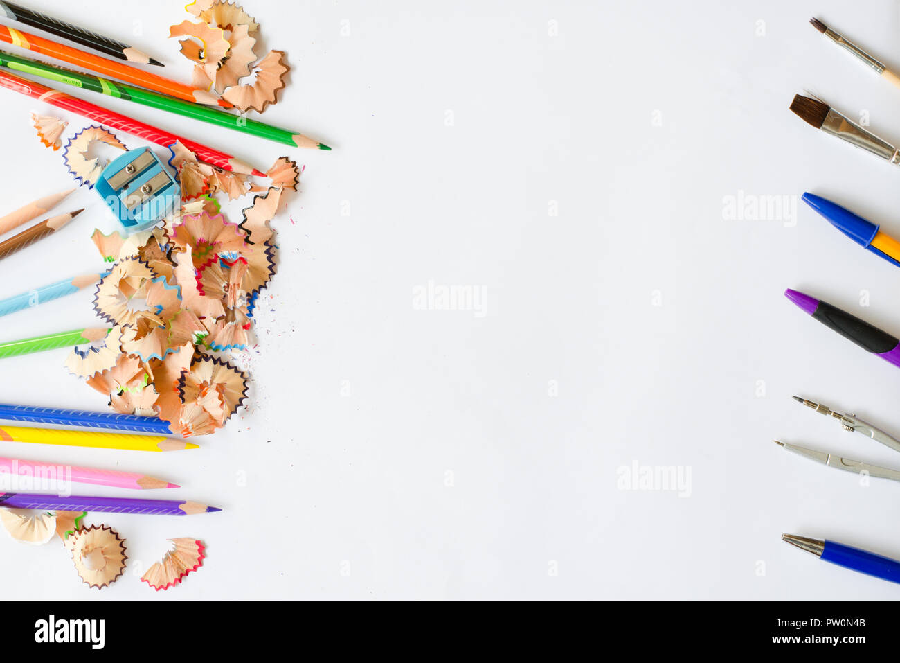 Back to school concept - school office supplies on white background ...