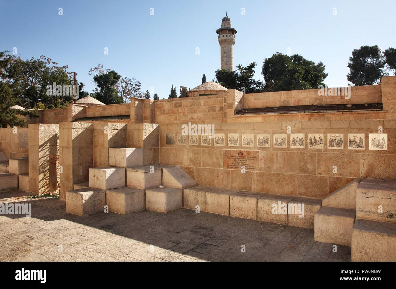 Christian monument on Via Dolorosa reliefs of Passion of Jesus in