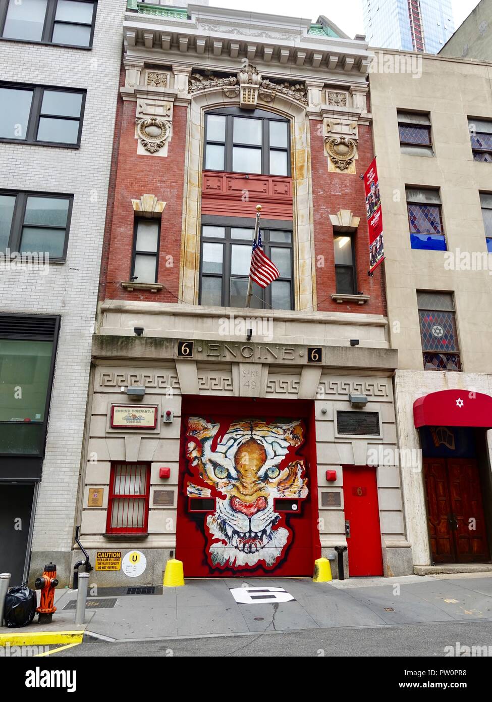 Front facade of Fire Station Number 49, Engine Company 6 'Tiger,' Beekman Street, Manhattan, New York, NY, USA. Stock Photo