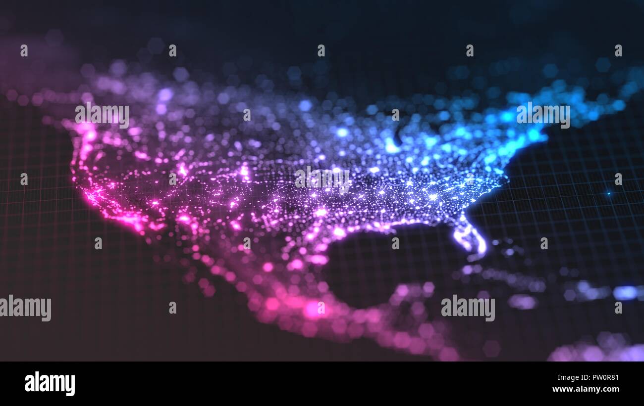 dark earth map with glowing details - Dark Earth Map With Glowing Details Of City And Human Population Density Areas Wiew Of America 3d Illustration PW0R81 