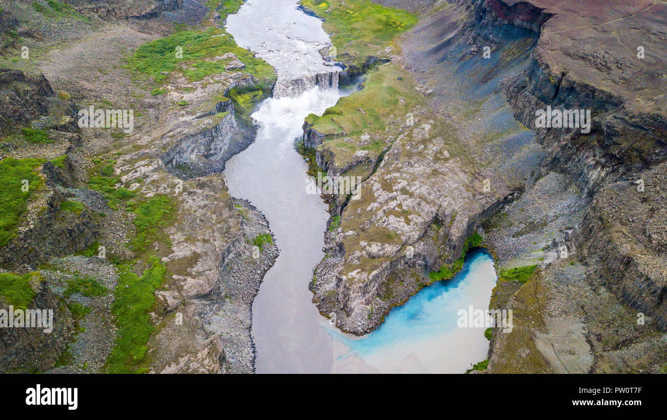 Hafragilsfoss, downstream from Dettifoss, Jökulságljúfur canyon, Northeast Iceland Stock Photo