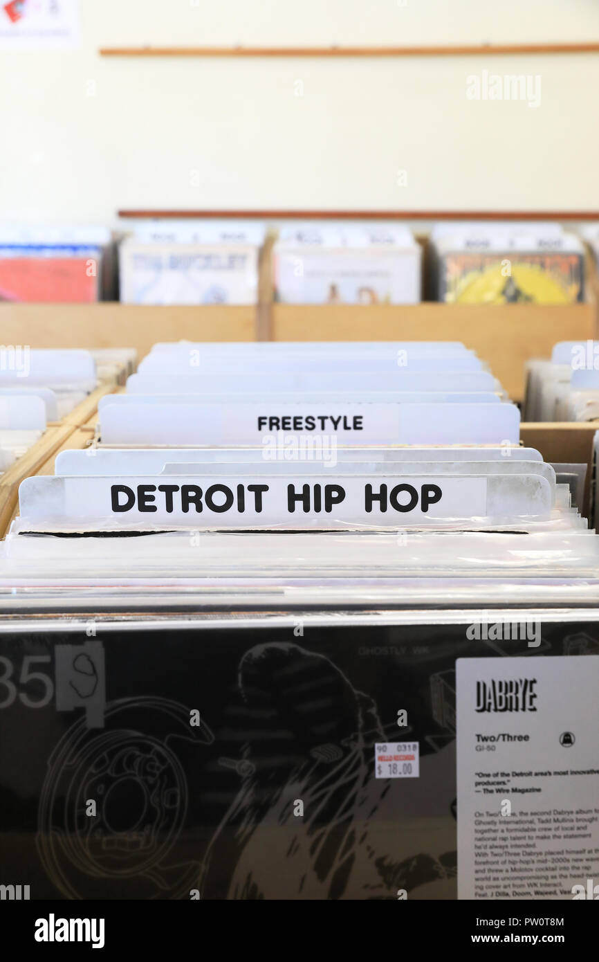 Hip record shop on Bagley St and Trumbull Ave, in trendy Corktown, in Detroit, Michigan, USA Stock Photo