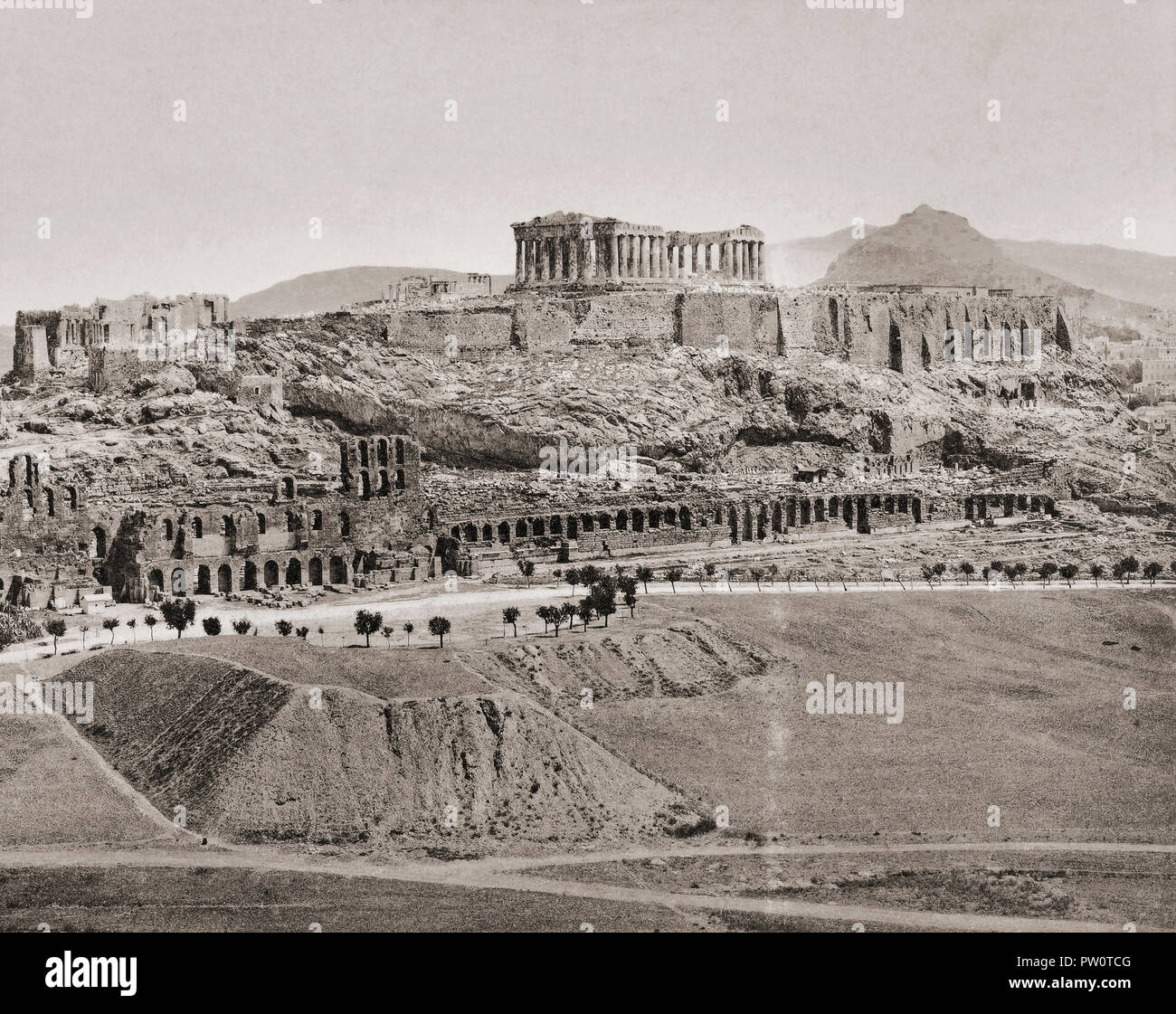 The Acropolis, Athens, Greece, circa 1895.  After a photograph from an anonymous photographer. Stock Photo
