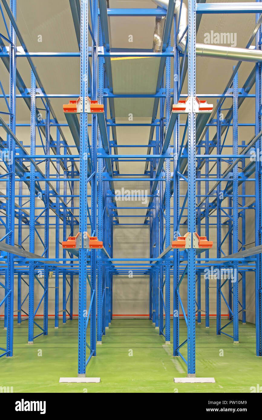 Blue Shelves in New Distribution Center Warehouse Stock Photo Alamy