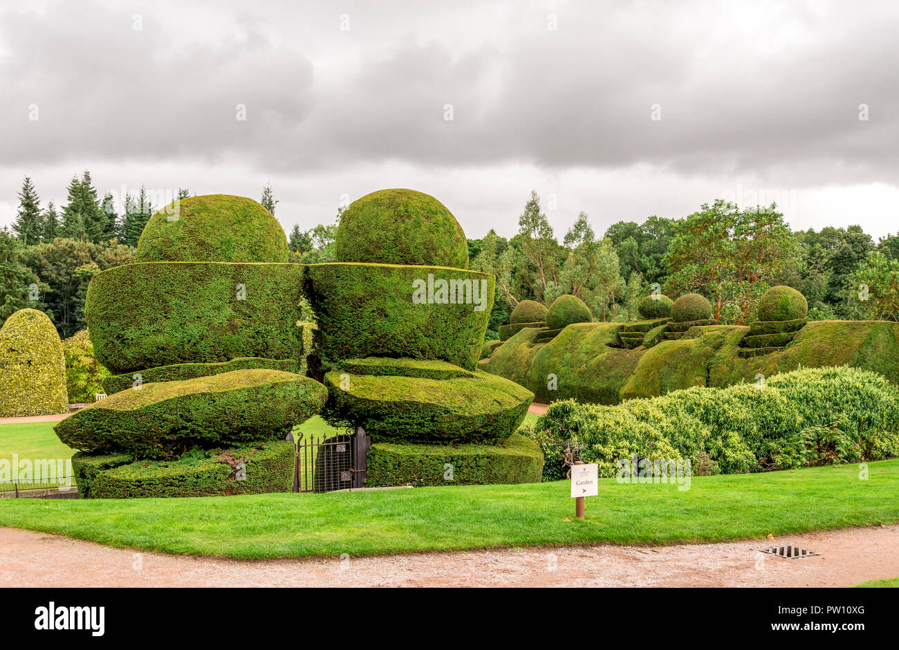 Entrance to landscaped garden at Crathes Castle, Aberdeenshire, Scotland Stock Photo