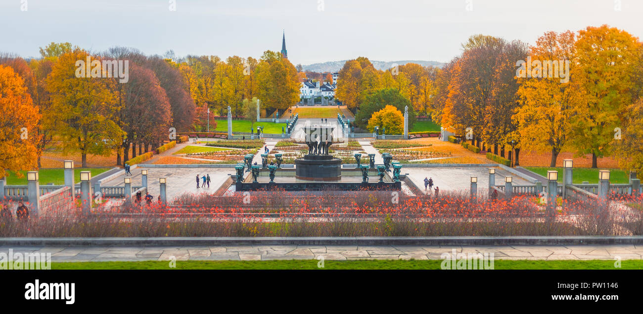 Oslo, Norway. Vigelandsparken park in the city, Nature and sculptures in Oslo, the capital of Norway. Stock Photo
