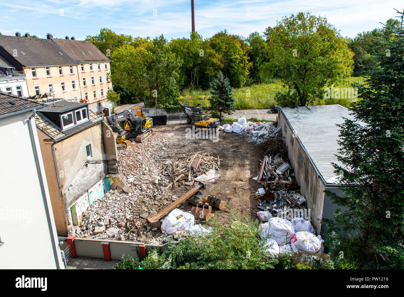 Demolition of an older residential building, new rental flats, Germany Stock Photo
