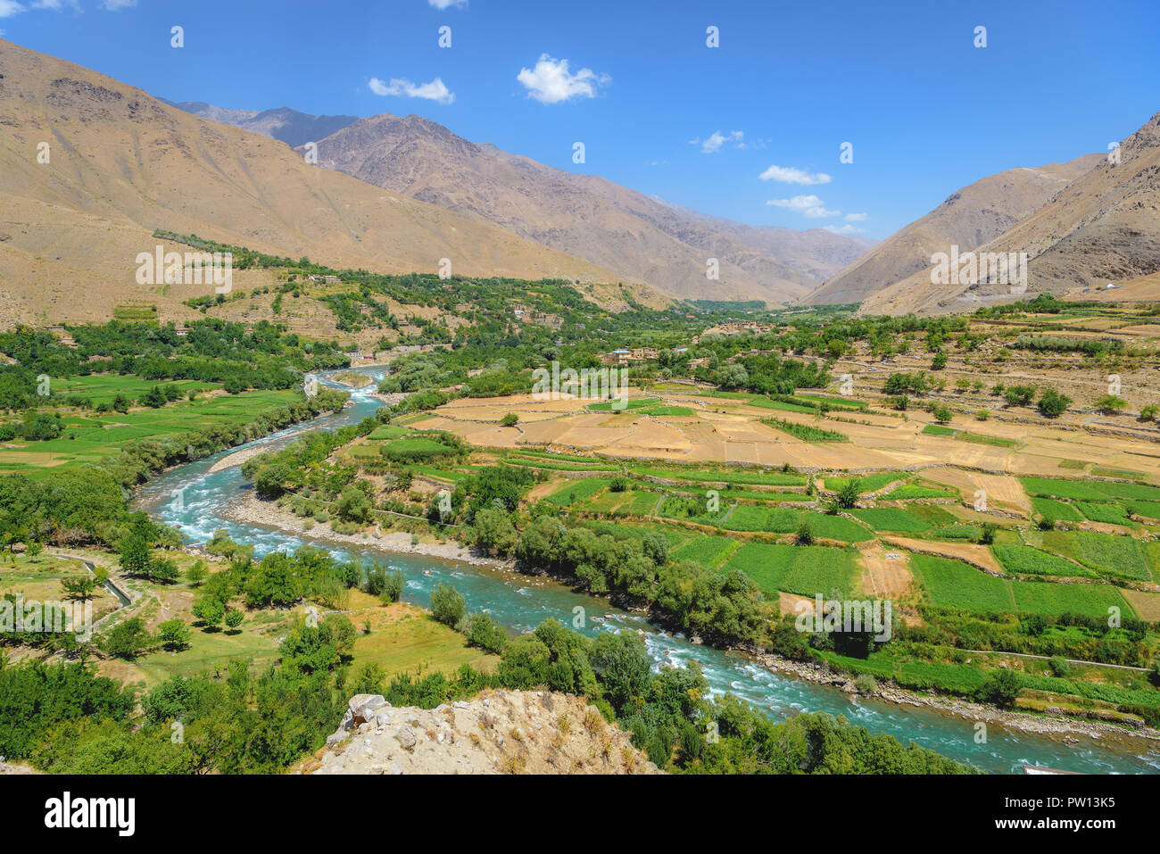 Panjshir valley in Eastern Afghanistan, beautiful nature in Afghanistan landscapes with old soviet tanks Stock Photo