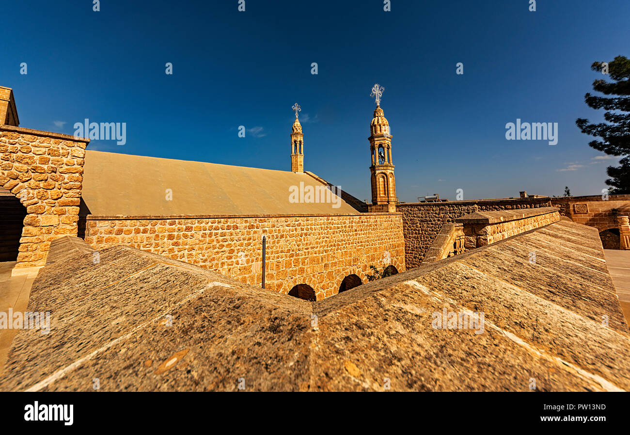 Mor Gabriel Monastery is the oldest Assyrian Orthodox monastery in the world. It is located on the plateau of Tur Abdin known as the homeland of Assyr Stock Photo