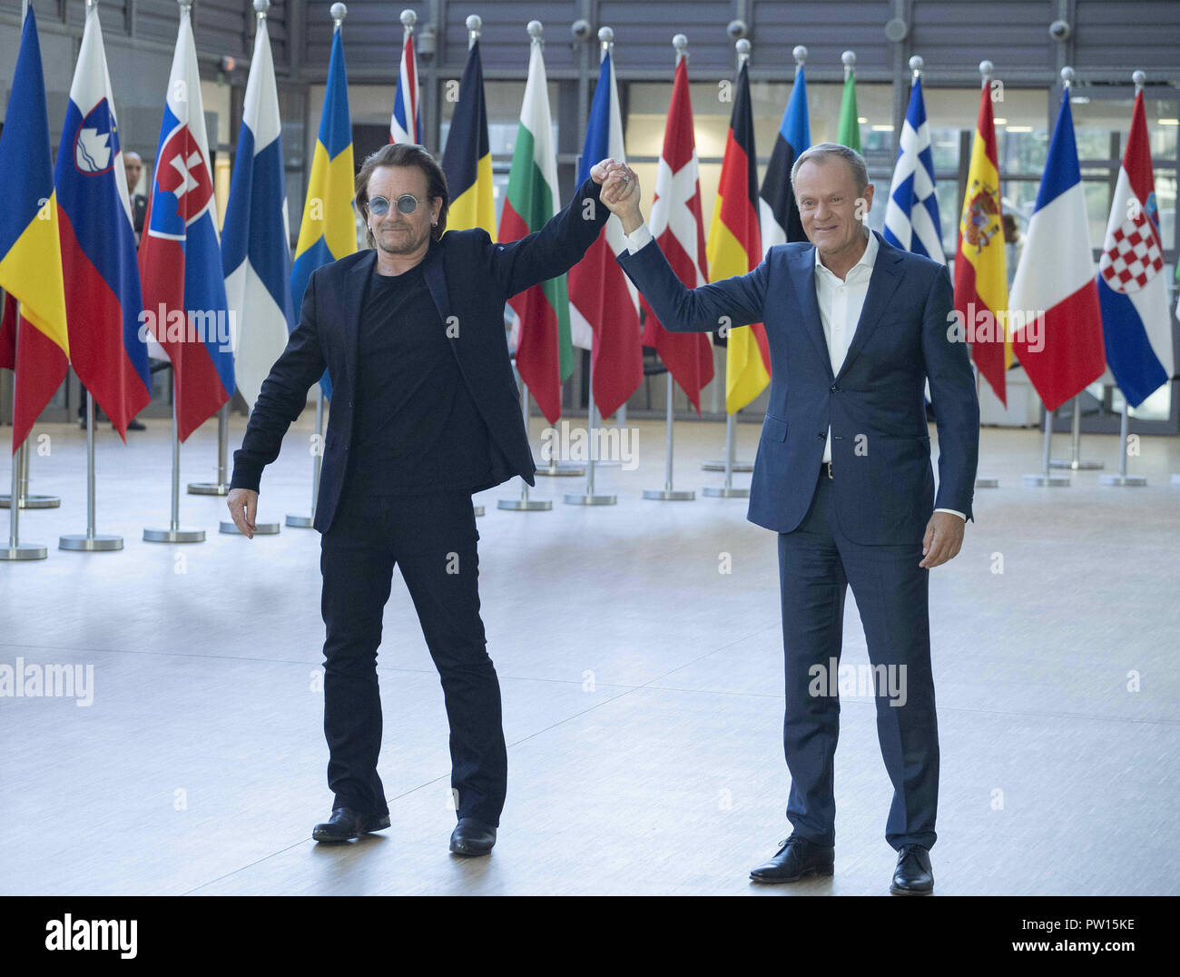 October 10, 2018 - Donald Tusk, EU Council President meet Bono Vox, U2 frontman and co-founder of ONE Campaign in the European Council in Brussels, Belgium Credit: Riccardo Pareggiani/ZUMA Wire/Alamy Live News Stock Photo