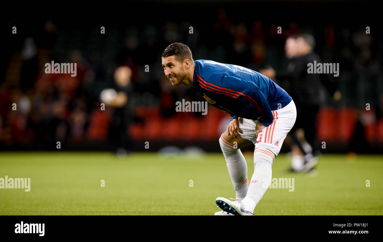 Cardiff, UK. 11th Oct 2018. Wales v Spain, International Football Friendly, National Stadium of Wales, 11/10/18: Spain's Sergio Ramos Credit: Andrew Dowling/Influential Photography/Alamy Live News Stock Photo