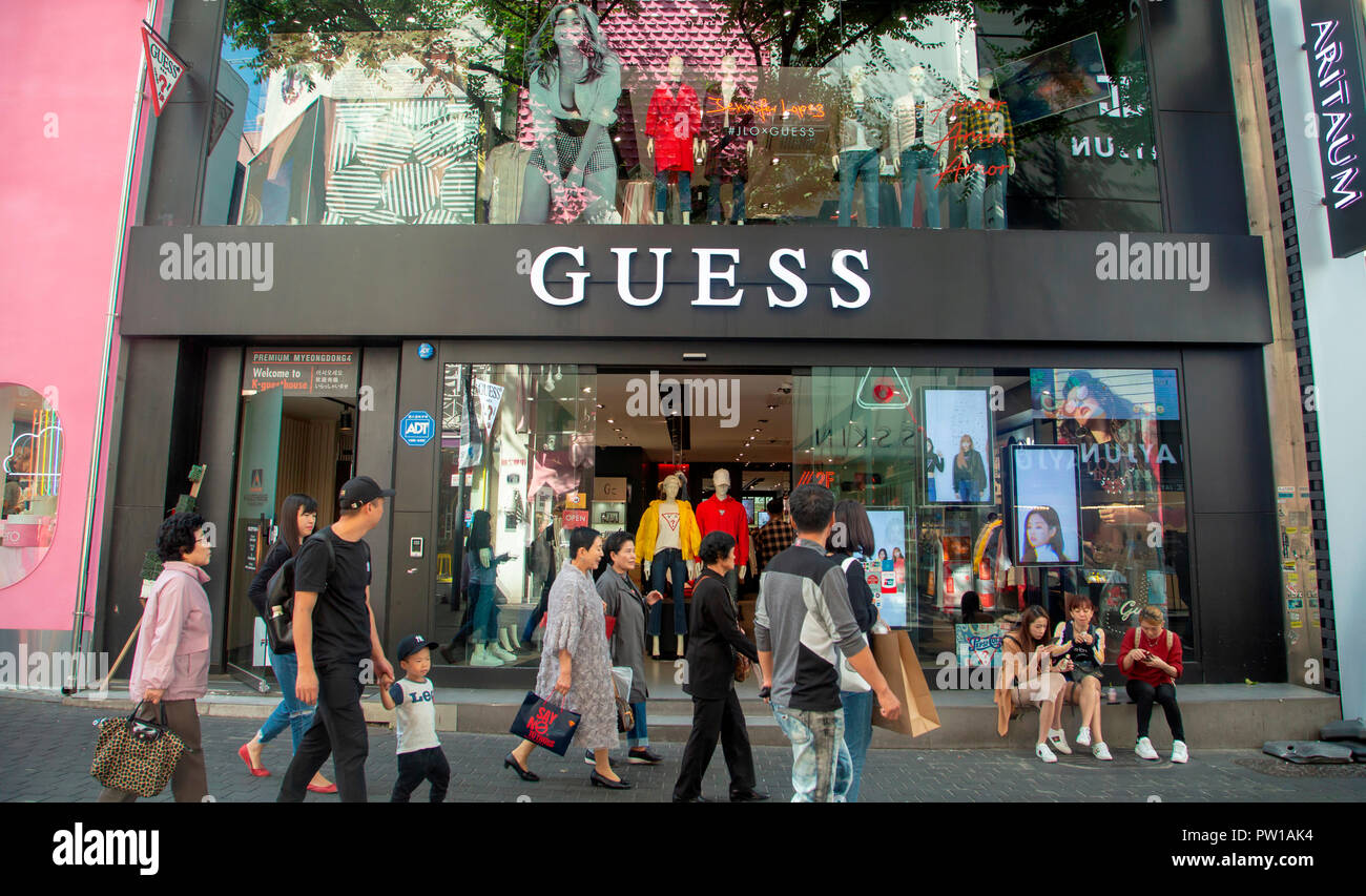 Guess store, Oct 4, 2018 : A Guess store at Myeongdong in central Seoul, South Korea. Myeongdong is South Korea's most expensive district and of Seoul's main shopping and