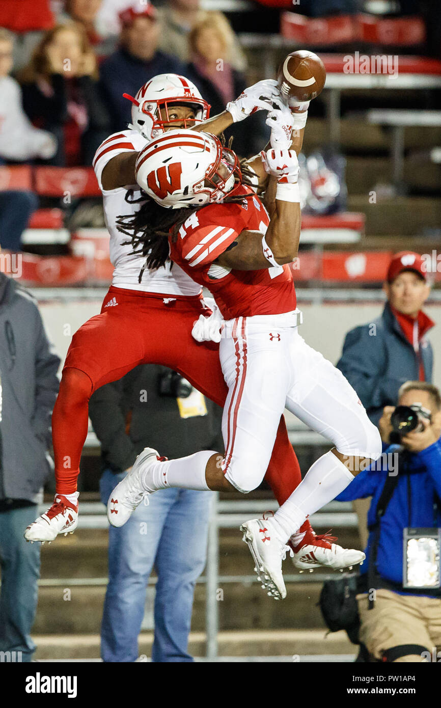 Madison, WI. U.S. 06th Oct, 2018. Wisconsin Badgers safety D'Cota Dixon 14 breaks up a pass