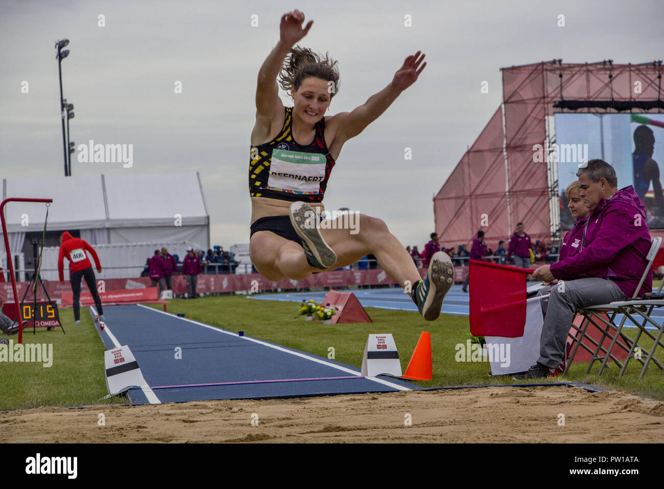 Buenos Aires, Buenos Aires, Argentina. 11th Oct, 2018. The young Athlete Beernaert Maite of 16 years of the delegation of Belgium debuted this afternoon at the Olympic Youth Games in the discipline of Women's long Jump, Stage 1, remaining in the position number 4. Credit: Roberto Almeida Aveledo/ZUMA Wire/Alamy Live News Stock Photo