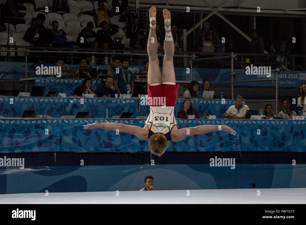 October 11, 2018 - Buenos Aires, Federal Capital, Argentina - This Thursday the Belgian gymnast of 17 years, Claeys Ward, said goodbye to the Youth Olympic Games, Buenos Aires 2018, after his presentation in the final of the Multiple Male Competition, Subdivision 1, of Artistic Gymnastics positioning itself in the position number 10 of the competition. (Credit Image: ©  Roberto Almeida Aveledo/ZUMA Wire) Stock Photo