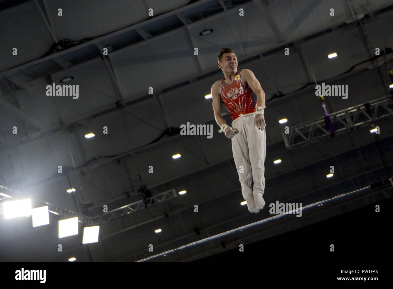 Buenos Aires, Buenos Aires, Argentina. 11th Oct, 2018. The Russian Naidin Sergei was the winner of the Silver Medal in the Multiple Masculine Artistic Gymnastics Competition at the 2018 Buenos Aires Youth Olympic Games. Credit: Roberto Almeida Aveledo/ZUMA Wire/Alamy Live News Stock Photo