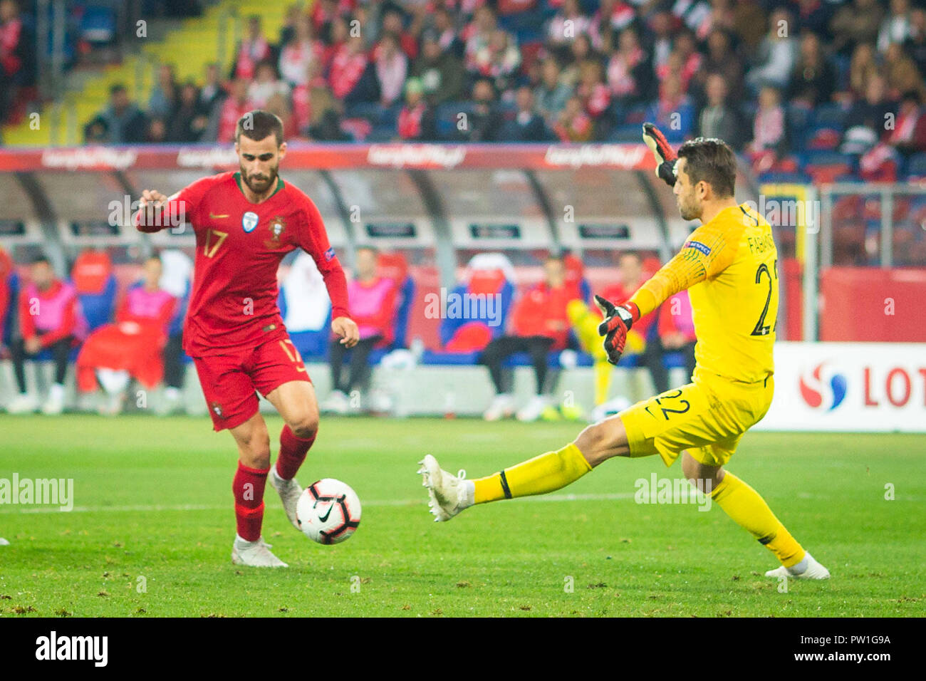 Portugal's player Rafa Silva scores the second goal during the match between Poland and Portugal for the UEFA Nations League, at Slaski Stadium, in Chorzów, Poland. Final Score: Poland 2-3 Portugal Stock Photo