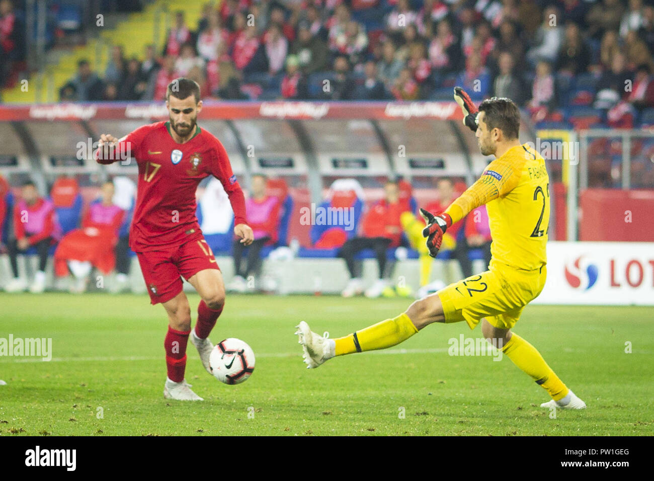 Katowice, Poland. 11th Oct, 2018. Portugal's player Rafa Silva scores the second goal during the match between Poland and Portugal for the UEFA Nations League, at Slaski Stadium, in ChorzÃ³w, Poland.Final Score: Poland 2-3 Portugal Credit: Diogo Baptista/SOPA Images/ZUMA Wire/Alamy Live News Stock Photo