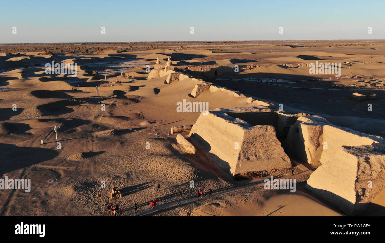 Ejina Banner. 11th Oct, 2018. Aerial photo taken on Oct. 11, 2018 shows relics of Heicheng, an ancient city built during China's Western Xia Dynasty (1038-1227), in Ejina Banner of Alashan, north China's Inner Mongolia Autonomous Region. Credit: Zou Yu/Xinhua/Alamy Live News Stock Photo