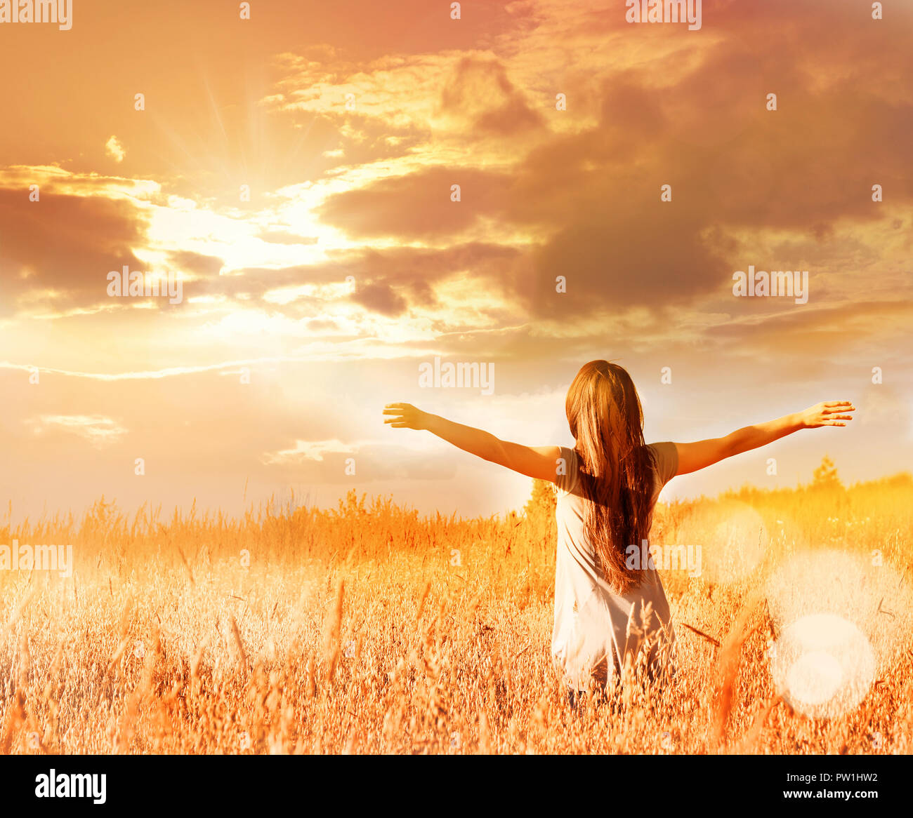 Happy free woman enjoying happiness, freedom and nature Stock Photo - Alamy