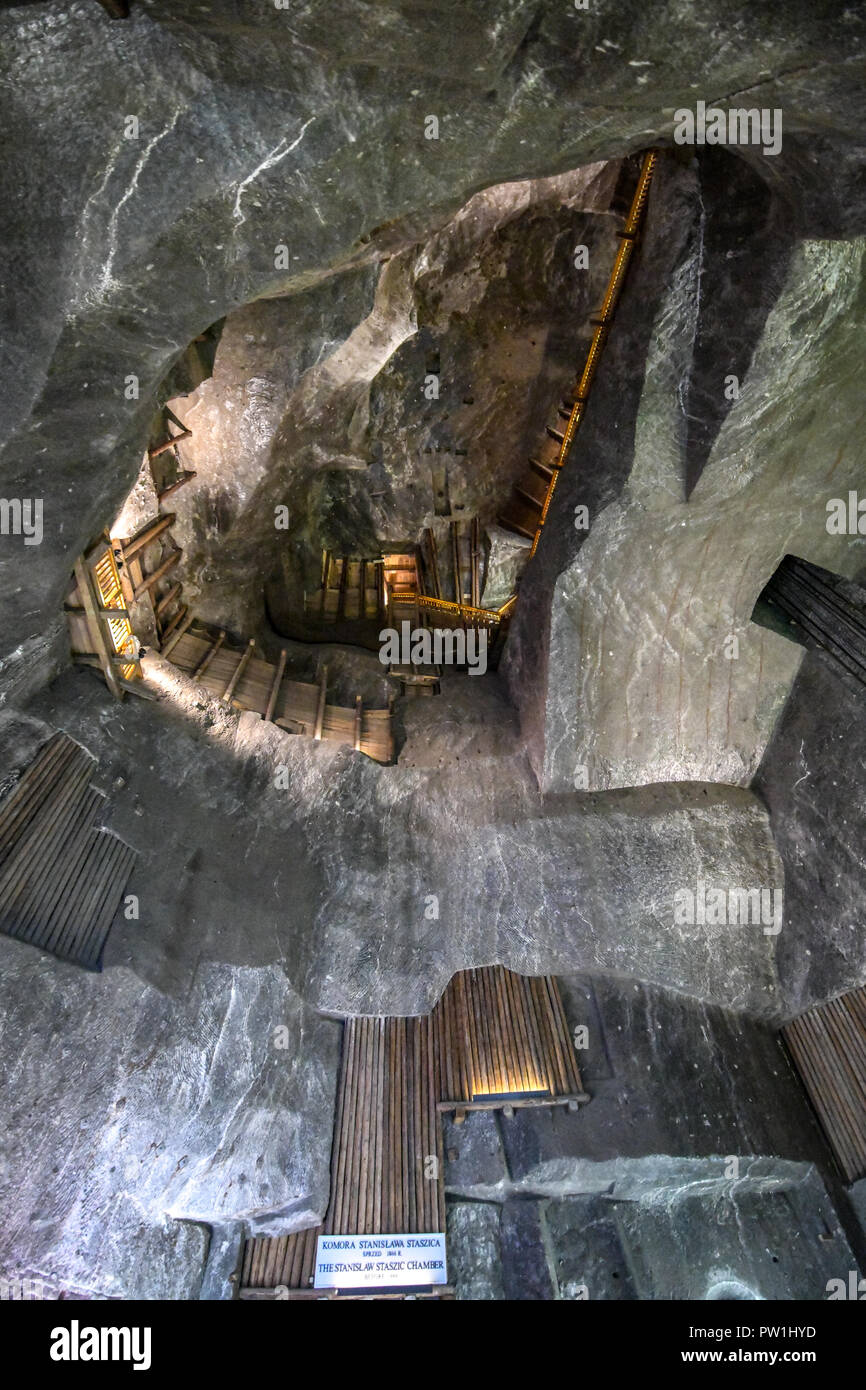 Worms eye view of  the Wieliczka salt mine in Krakow Poland Stock Photo