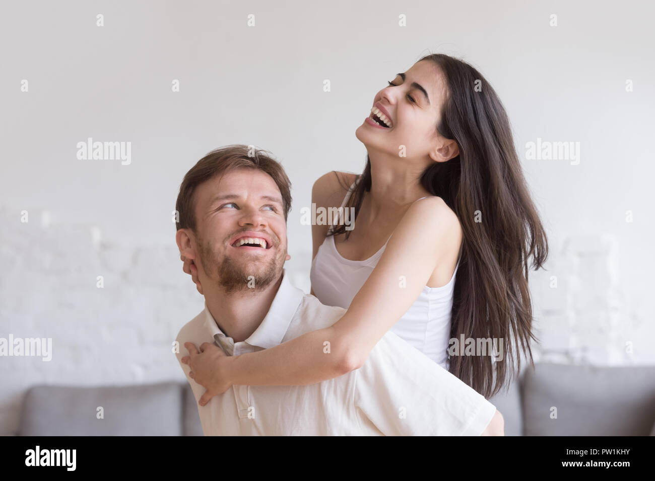 Cheerful couple spend time together on weekend Stock Photo