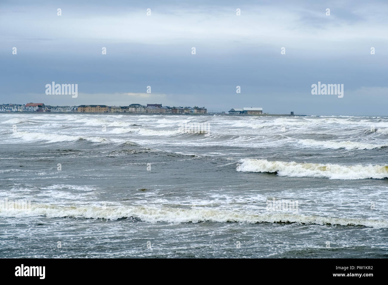 Stormy Weather over Saltcoats Bay in Scotland as the waves pound the ...