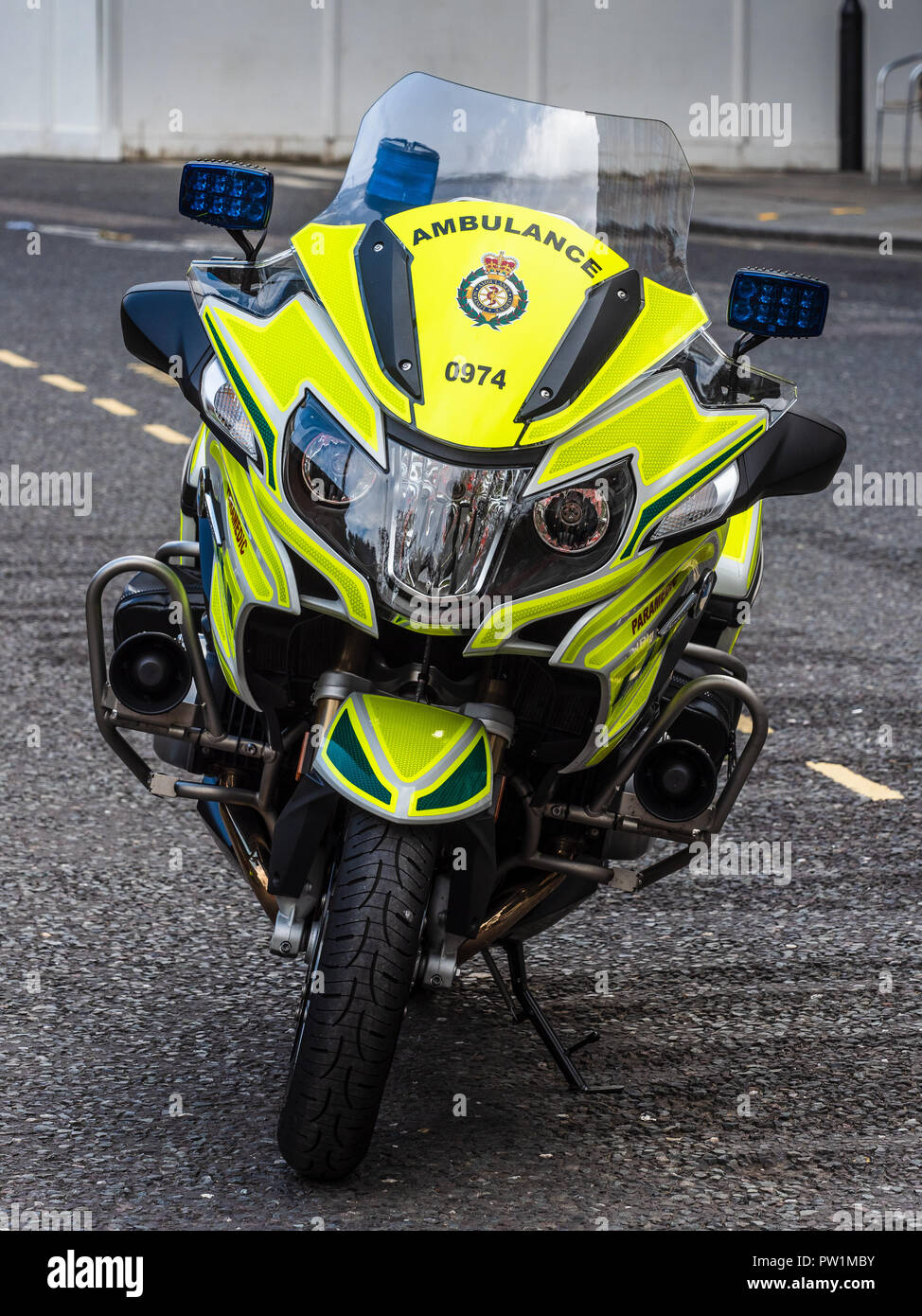 London Ambulance Service Motorcycle Motorbike parked no rider Stock Photo