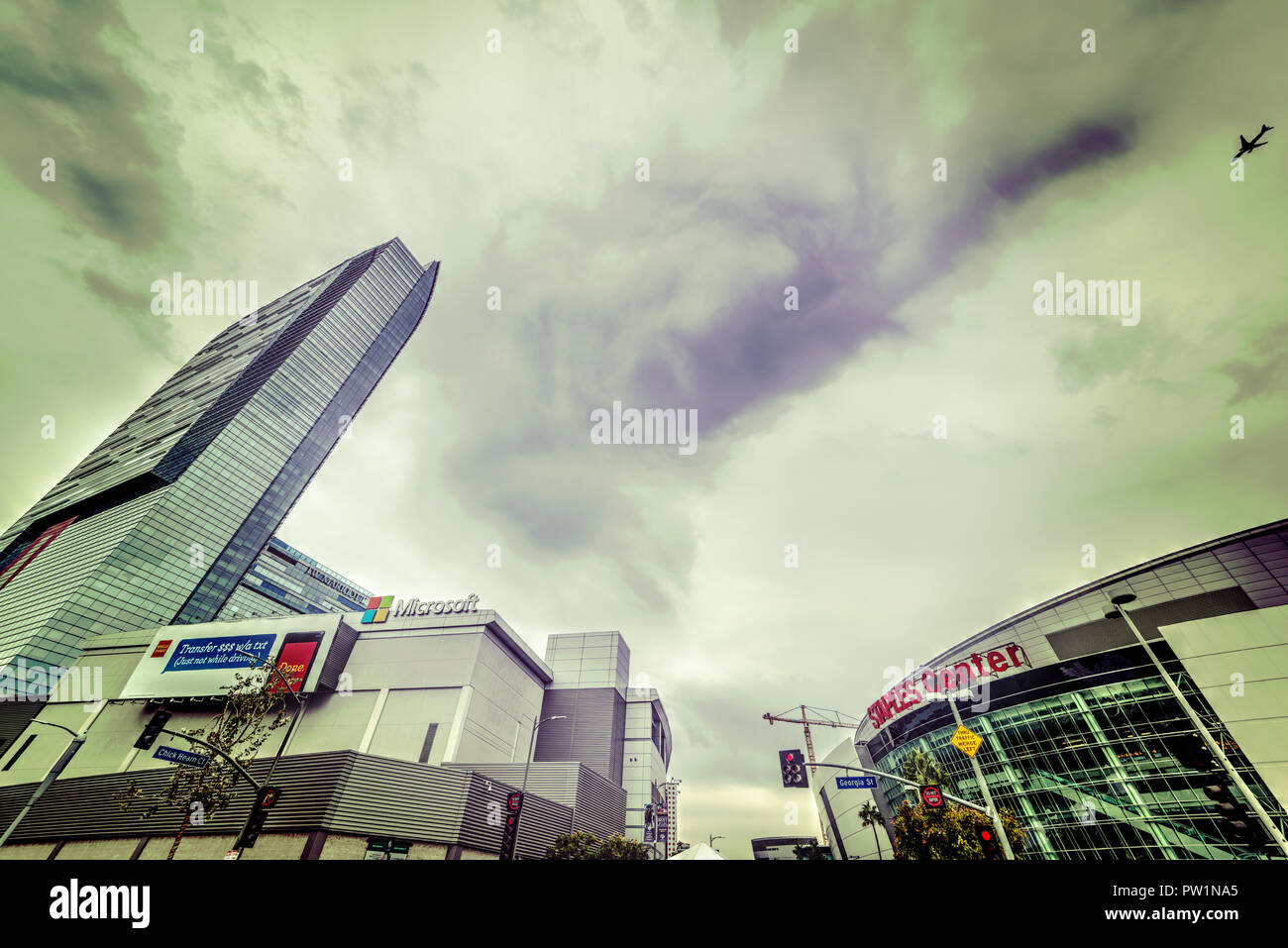 Los Angeles, CA, USA - October 28, 2016: Staples Center and Microsoft Theatre in downtown LA Stock Photo