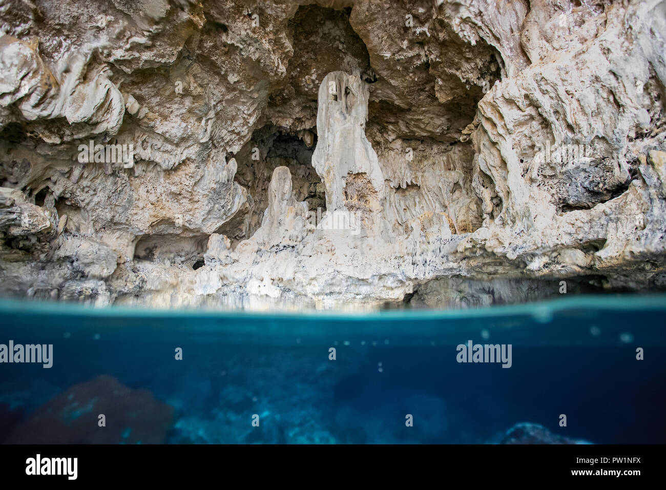 Underwater Photo of Avaiki Cave.This is a historical site where the first canoe landed, Niue Island, Niue. Stock Photo