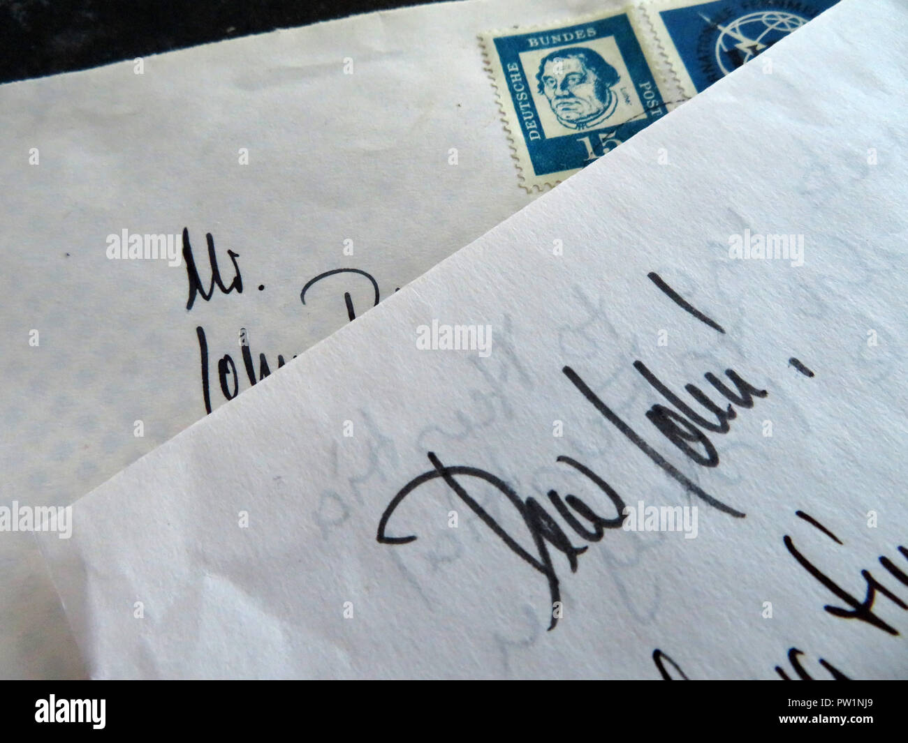 hand written letters from abroad starting with Dear John Stock Photo