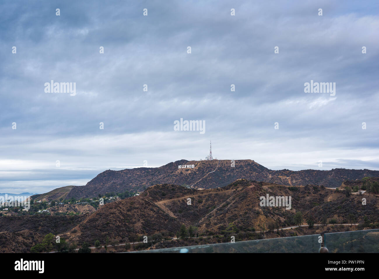 Los Angeles, CA, USA - October 28, 2016. World famous Hollywood sign under clouds Stock Photo