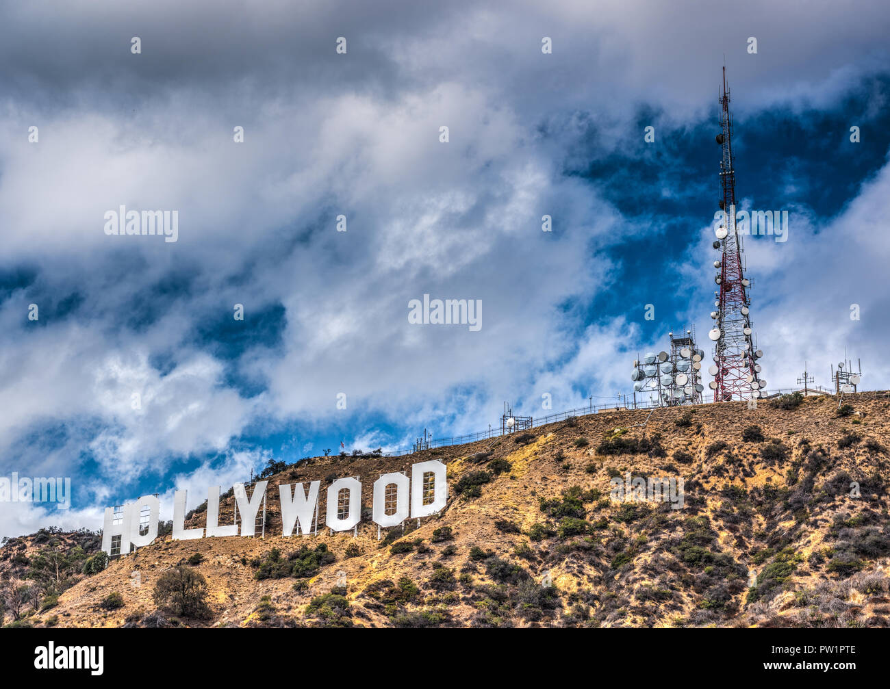 Los Angeles, CA, USA - October 28, 2016: Hollywood sign under a cloudy sky Stock Photo