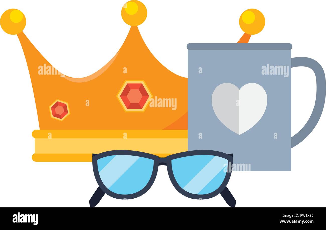 crown coffee cup and glasses happy fathers day vector illustration ...