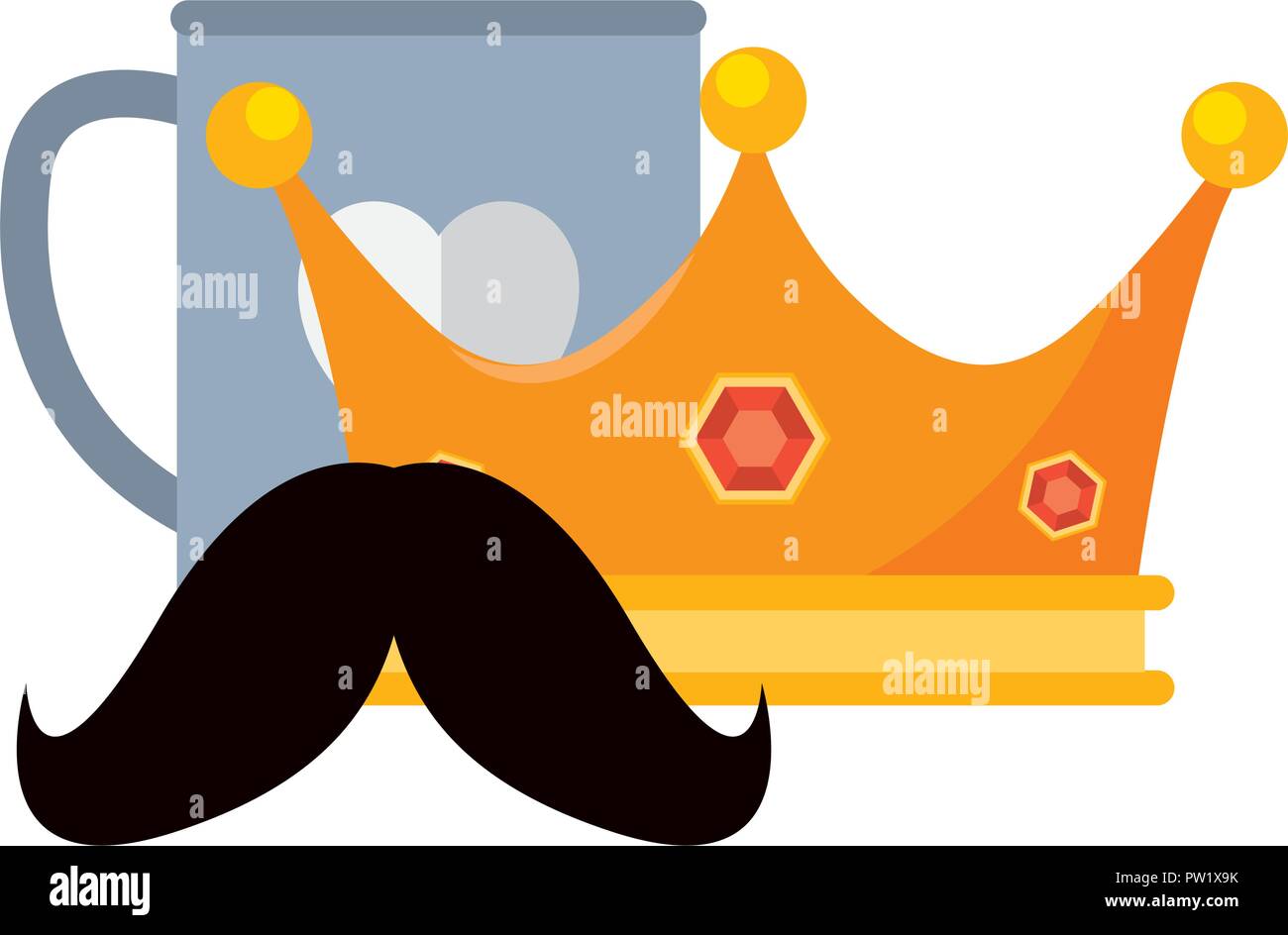 crown mustache and coffee cup happy fathers day vector illustration ...