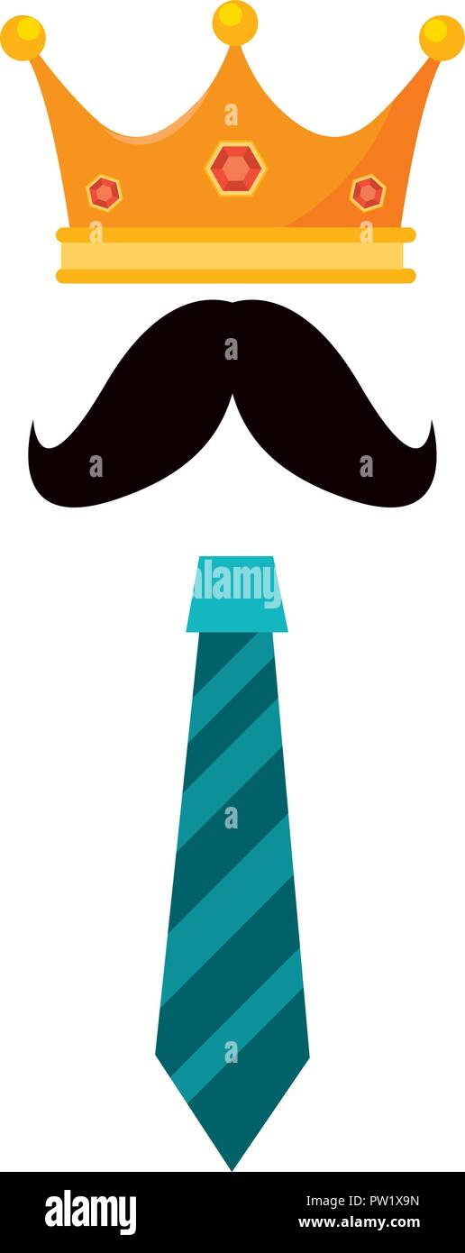 mustache crown and necktie happy fathers day vector illustration Stock ...