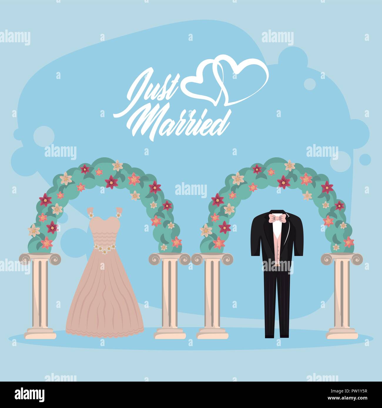 Just married wedding cartoons card Stock Vector