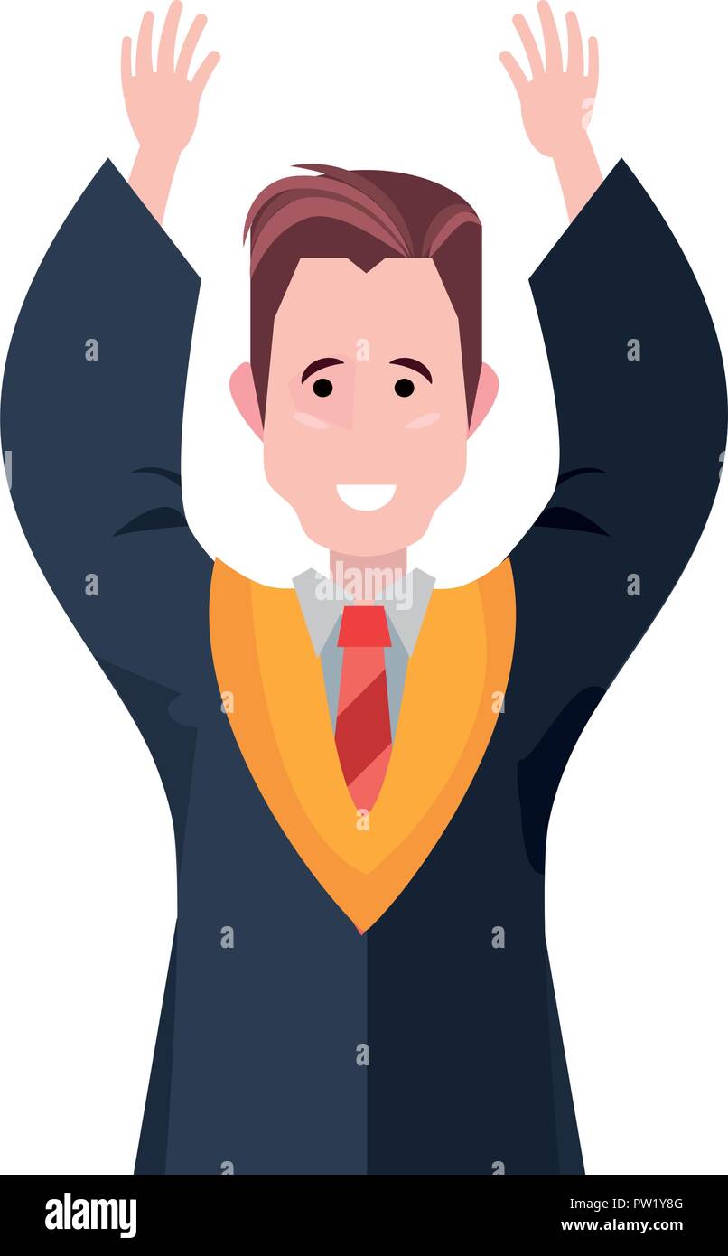 graduate man with arms up celebrating vector illustration Stock Vector ...