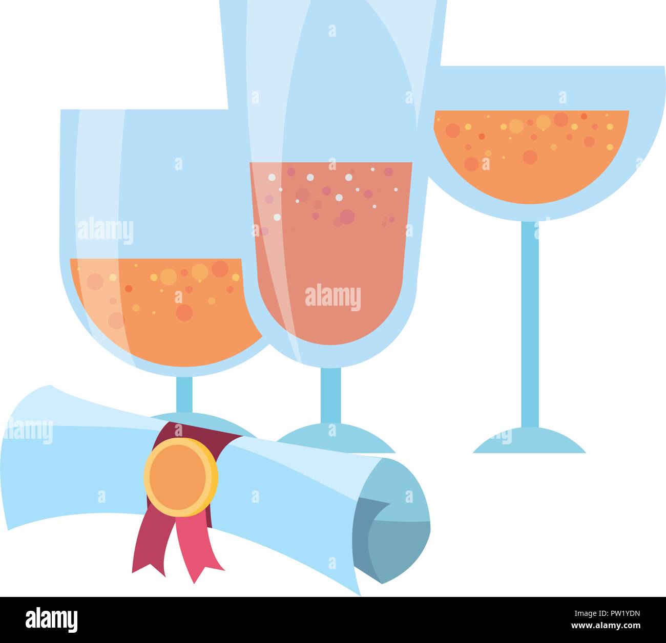 graduation certificate and wine glasses vector illustration Stock