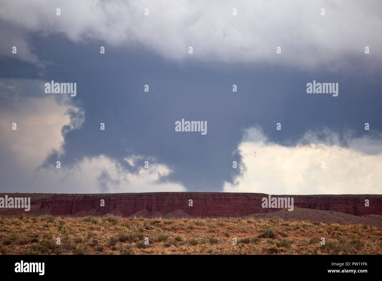 Tornado and wall cloud and supercell thunderstorm in northeastern Arizona Stock Photo