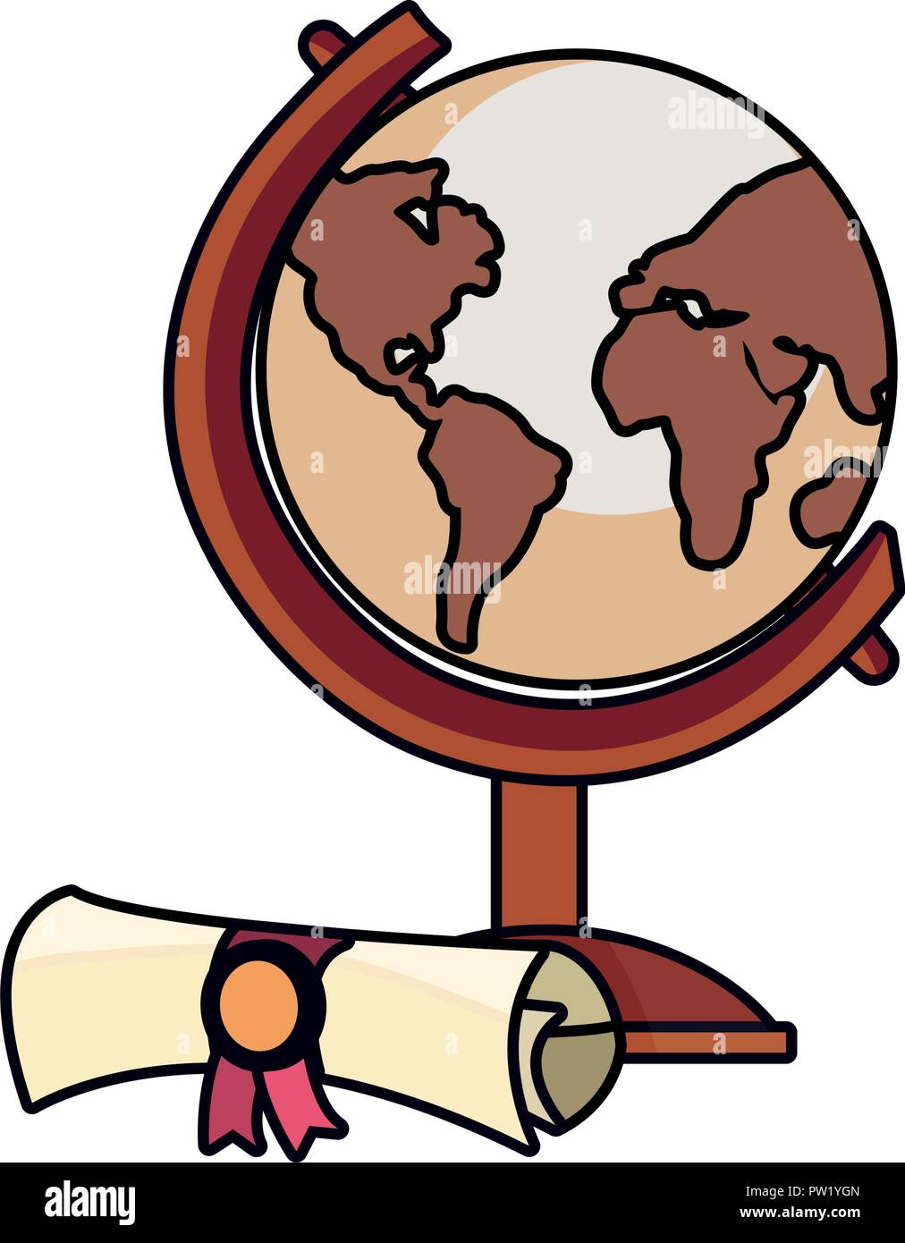 school globe and graduation diploma vector illustration  Stock Vector
