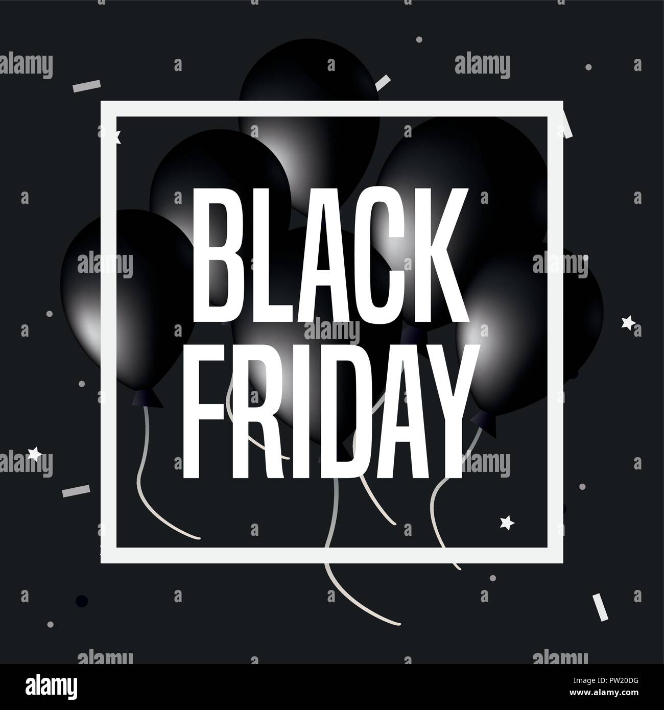 black friday shopping sign frame balloons and confetti vector