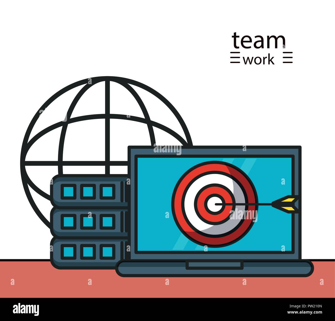 Team Computer Cartoon Business teamwork and technology devices cartoon vector illustration ...